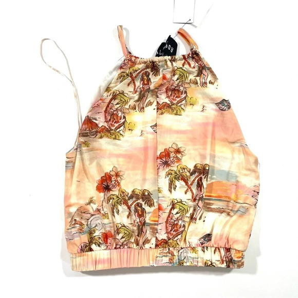 New Royalty By Maluma Crop Printed Tank Top Keyhole Palm Beach - Picture 3 of 7